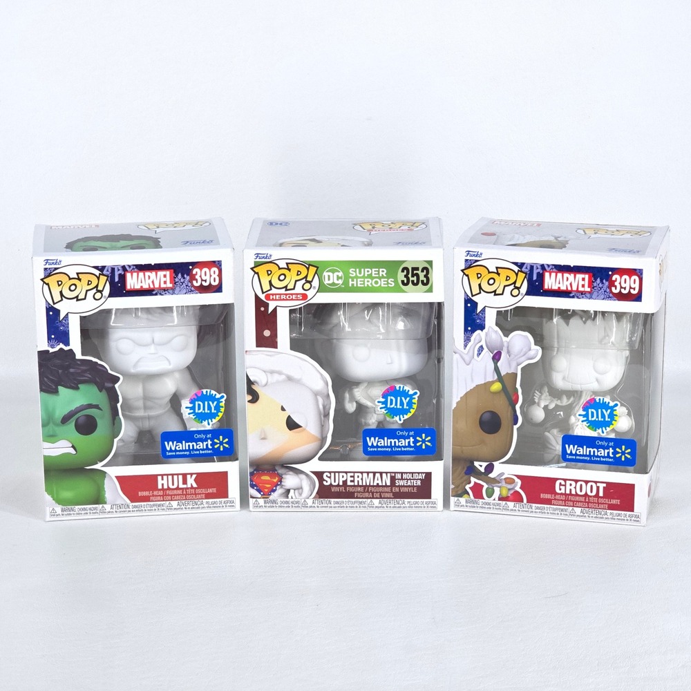 3 Pack Funko POP! DIY Walmart Exclusive Groot Hulk Superman Marvel DC Comics NEW